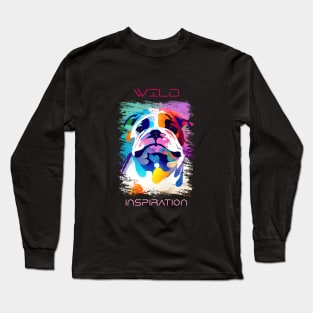 English Bulldog Dog Wild Nature Animal Colors Art Painting Long Sleeve T-Shirt